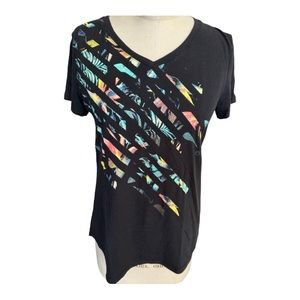 Tek Gear Black Colorful Geometric T Shirt
